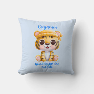Almofada Adicionar texto de nome, Tigre de bebê com chapéu