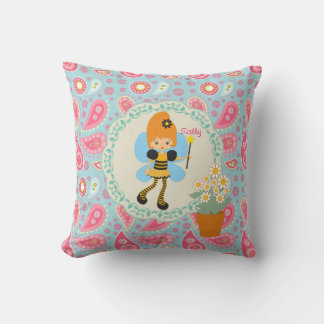 Almofada Adicione nome Bonito abelha Fairy pink paisley