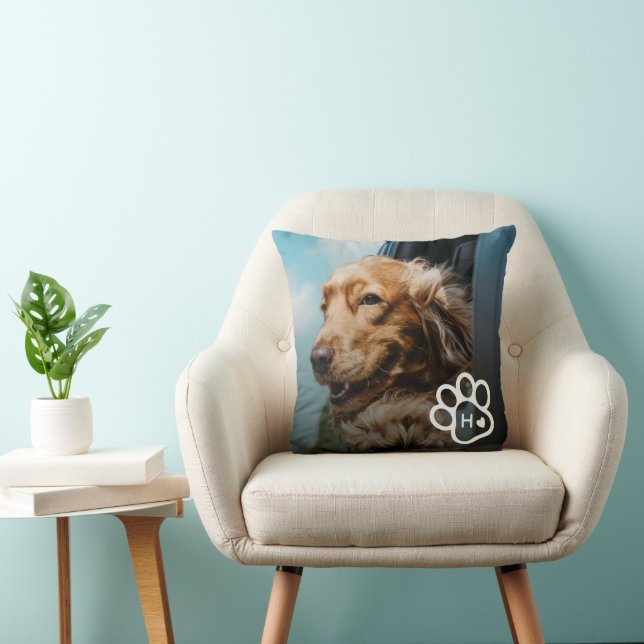 Almofada Adicione Sua Própria Foto de Cachorros Pets Monogr (Cadeira)