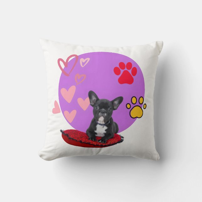 Almofada Adorable Frenchie Puppy with Hearts  (Frente)