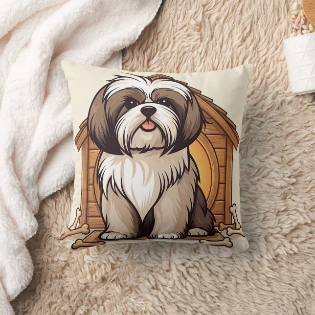 Almofada Adorable Shih Tzu Dog House Cartoon (Criador carregado)