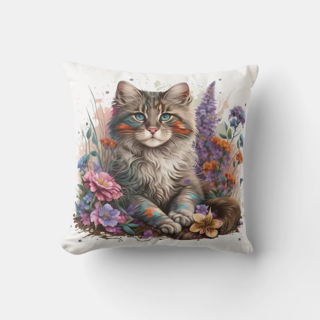 Almofada Adorable Watercolor Maine Coon Kittens Print (Frente)