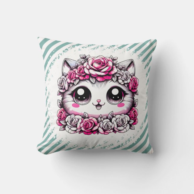 Almofada Adorable White Kitten with Rose Crown  (Frente)