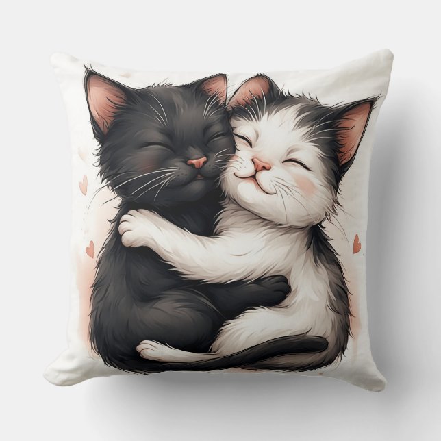 Almofada Adoráveis Gatinhos Pretos e Brancos (Frente)