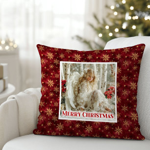 Almofada Adorável Anjo Vintage Natal Vermelho Dourado Festi