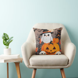 Almofada Adorável Coruja Branca Jack O Lanterna Halloween
