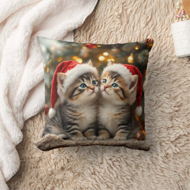 Almofada Adorável gatinho de Natal com chapéus de Papai Noe (Cobertor)
