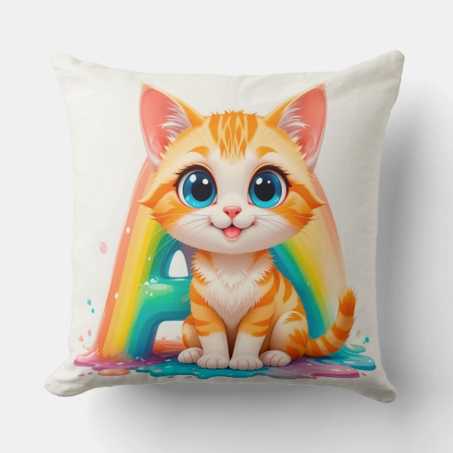 Almofada Adorável Gatinho Laranja Desenho Animado (Frente)