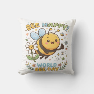 Almofada Adorável Ilustração "Abeja Feliz!" para o Dia Mund