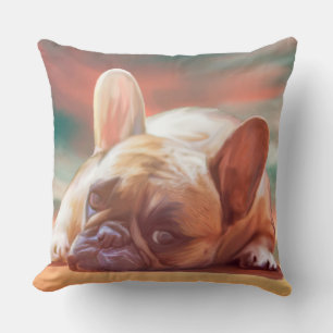Almofada Adorável Pintura em Aquarela de Bulldog Francês