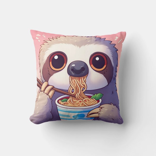 Almofada Adorável Sloth Eating Ramen (Frente)