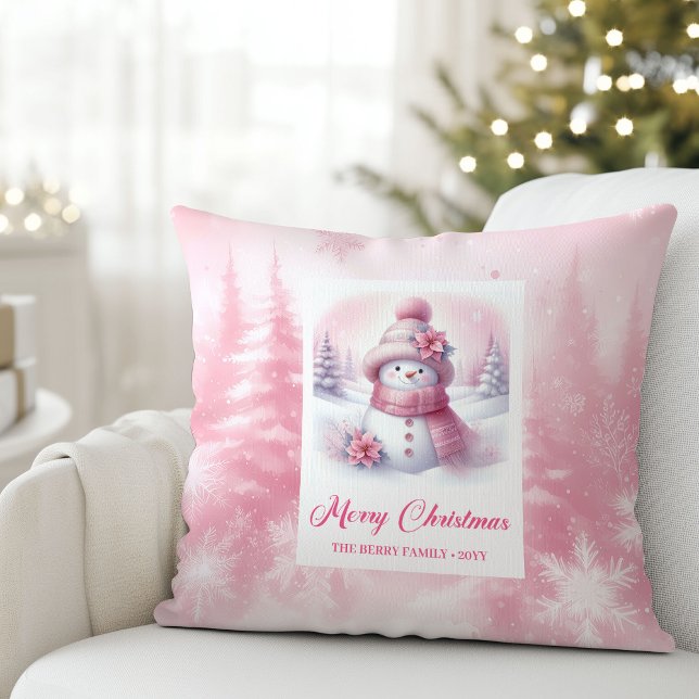Almofada Adorável Travesseiro de Natal do Boneco de Neve Pi (Adorable Pinkmas Snowman Christmas Pillow Decor)