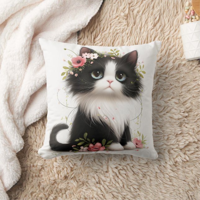 Almofada Adorável Tuxedo Kitten com Travesseiro decorativo  (Cobertor)