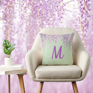 Almofada Adorável Wisteria Abstrato Purple em Mint Green
