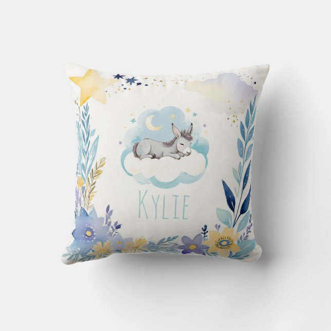 Almofada Adormecer Bebê Donkey Boho Name Nursert Travesseir (Verso)