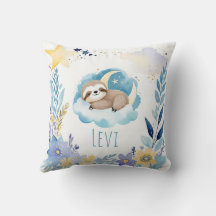 Adormecer Bebê Sloth Boho Nome Nursery Travesseiro