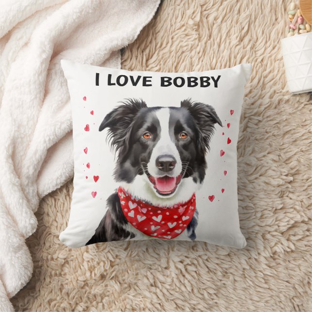 Almofada Adoro Border Collie com Red Heart Bandana (Cobertor)