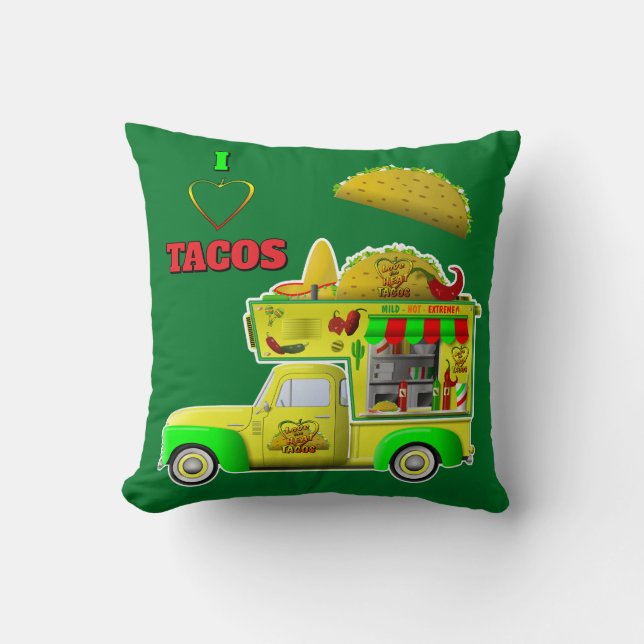 Almofada Adoro Tacos Pequeno Caminhão de Taco Reverso (Frente)