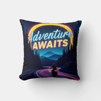 Almofada Adventure Awaits Neon Motorcycle Throw Pillow