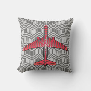 Almofada Aeronave Art Deco, Coral Orange e Cinzas de Prata