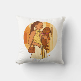 Almofada Aesthetic Dog Mom Holding Puppy Illustration