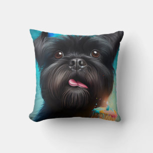 Almofada Affenpinscher celebrando Balões de aniversário bol