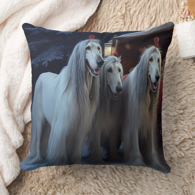 Almofada Afghan Hound Snowy Sleigh Ride Casey Decor (Cobertor)