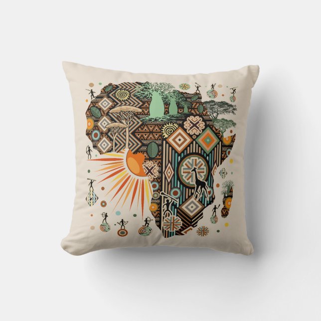 Almofada Africa Map Decorative Tribal Elements Pattern (Frente)