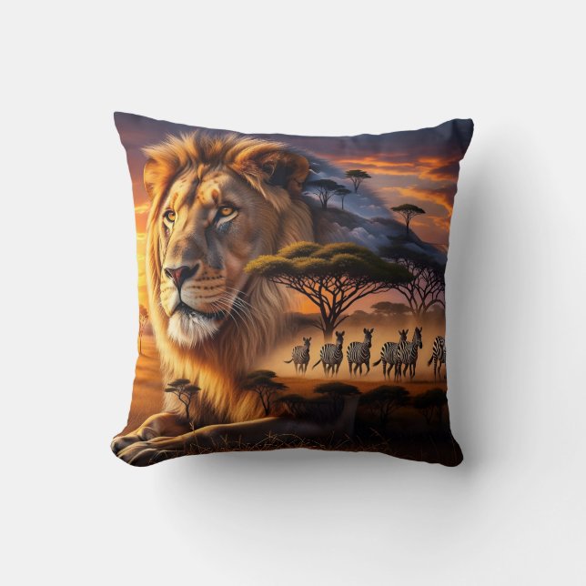 Almofada African Lion & Zebra Sunset Giraffe Pillow (Frente)