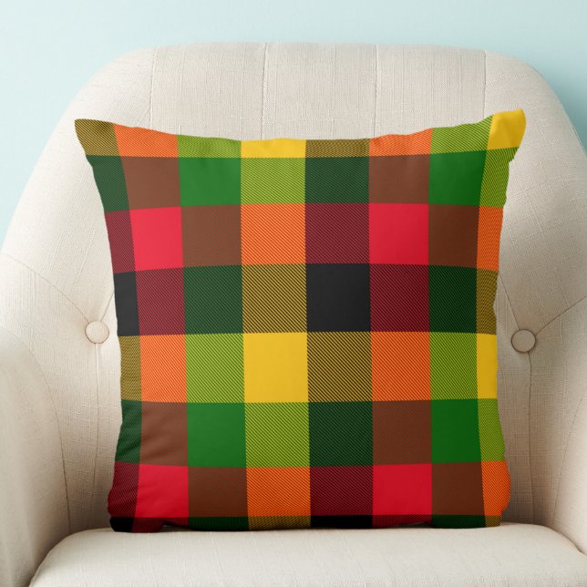 Almofada  African Rasta Reggae Colours Plaid Pattern Design (Criador carregado)