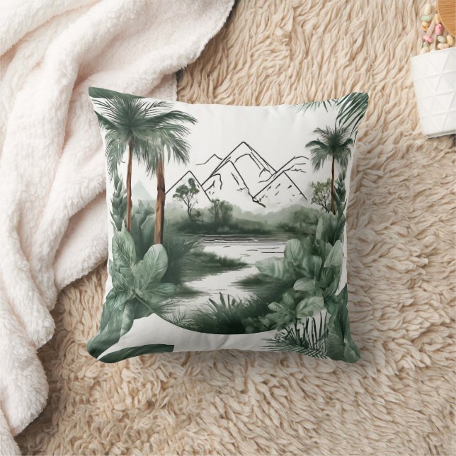 Almofada Afrikanische Flusslandschaft mit Bergen, Auqarell (Cobertor)