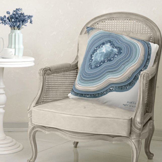 Almofada Ágata Geodo Brilho Casamento Azul Poeira ID647 (Criador carregado)