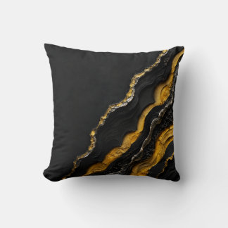 Almofada Ágata Ouro Preto Abstrato em Camadas | Luxo