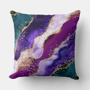 Almofada Ágata Pavão com Brilho Rosa, Roxo e Azul Turquesa