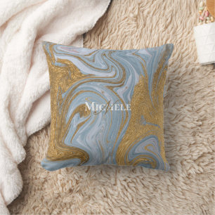 Almofada Agate Baby Blue Marble Custom Name Letter