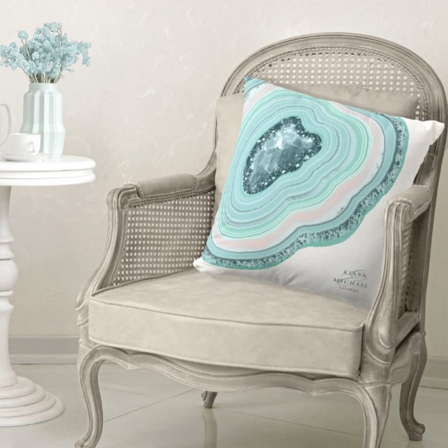 Almofada Agate Geode Glitter Wedding Teal ID647 (Criador carregado)