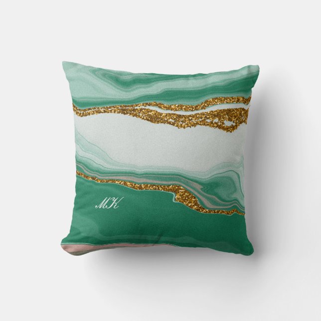 Almofada Agate Green e Dourada Marble Swirl (Frente)