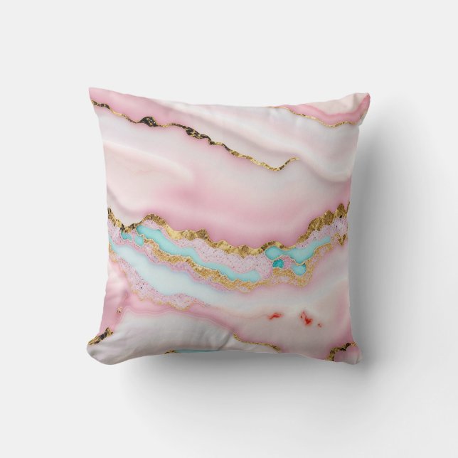 Almofada Agate Marble Popular Coleção Dourada Rosa Azul Pop (Frente)