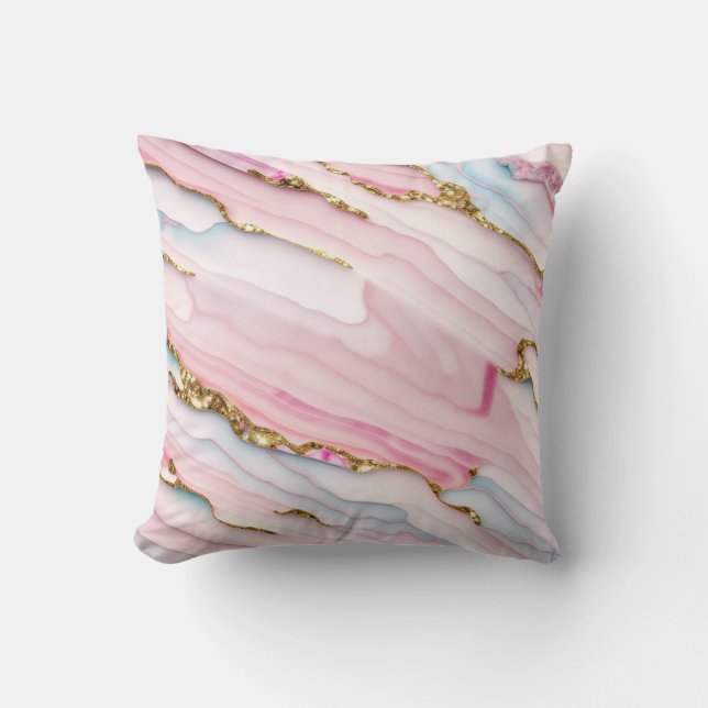 Almofada Agate Marble Trendy Blue Coleção Dourada Rosa (Frente)