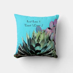 Almofada Agave do sudoeste e cacto roxo na turquesa