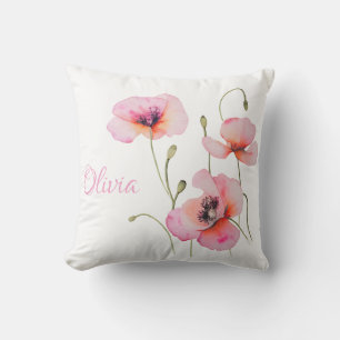 Almofada Agosto flor de nascimento Pink Papoila Aquarela Fl
