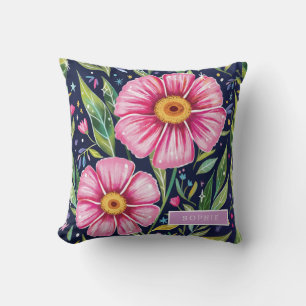 Almofada Água Colorida Floral em Flor Nome Personalizado
