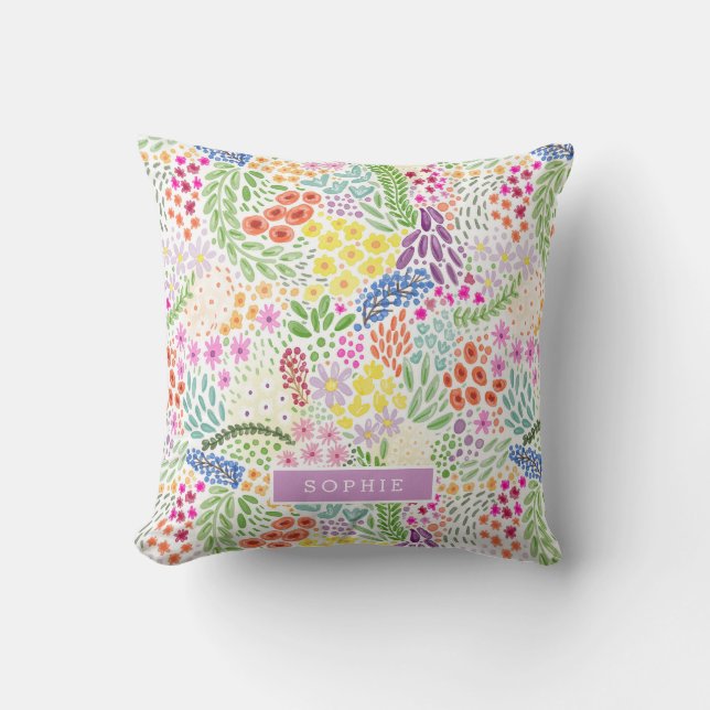 Almofada Água Colorida Floral em Flor Personalizada (Frente)