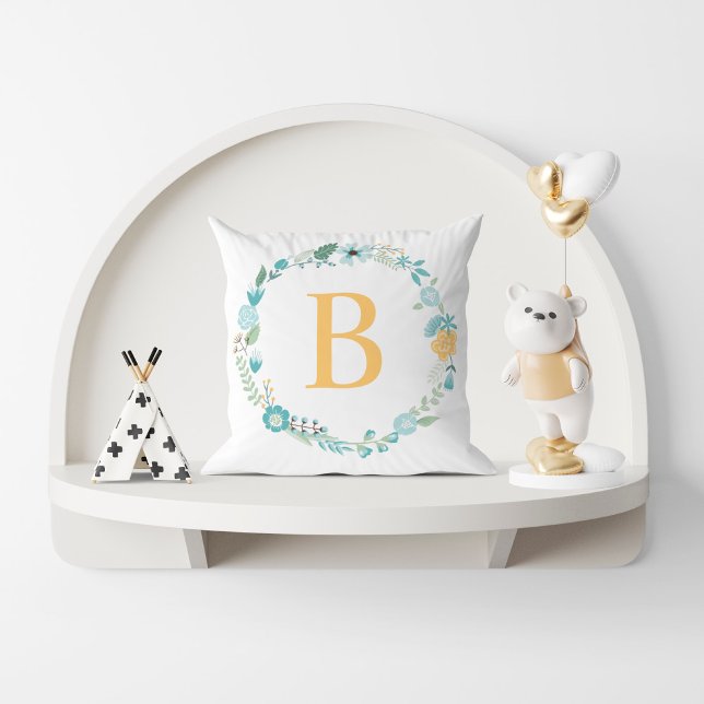 Almofada Água e Verruga Floral Amarelo Monograma (Criador carregado)