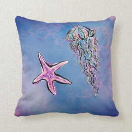 Almofada Aguarela da praia do abstrato das medusas dos
