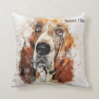 Almofada Aguarela na moda Basset Hound personalizado