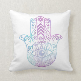 Almofada Aguarela roxa e azul da mão de Hamsa