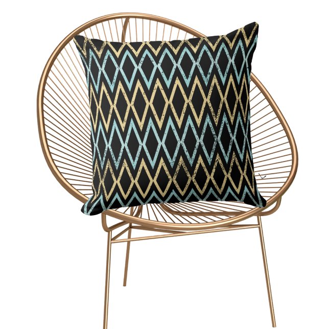 Almofada Águas-Douradas de-chá Aqua em Travesseiro Negro (Criador carregado)