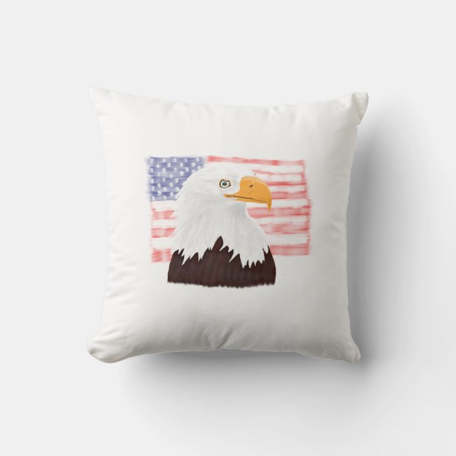 Almofada Águia Balda Americana e Bandeira - branco transpar (Frente)