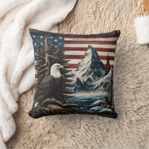 Almofada Águia Sobre Paisagem Cênnica Americana